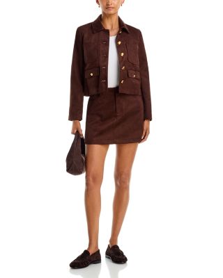 Faux Suede Collared Jacket & Faux Suede Mini Skirt - Exclusive