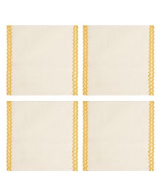  Nilufer Rick Rack Embroidered 100% Linen Napkin, Set of 4, 17.72" x 17.72"