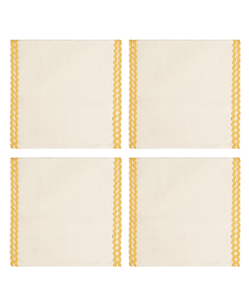 Zsa Zsa Zsu Nilufer Rick Rack Embroidered 100% Linen Napkin, Set of 4, 17.72 x 17.72