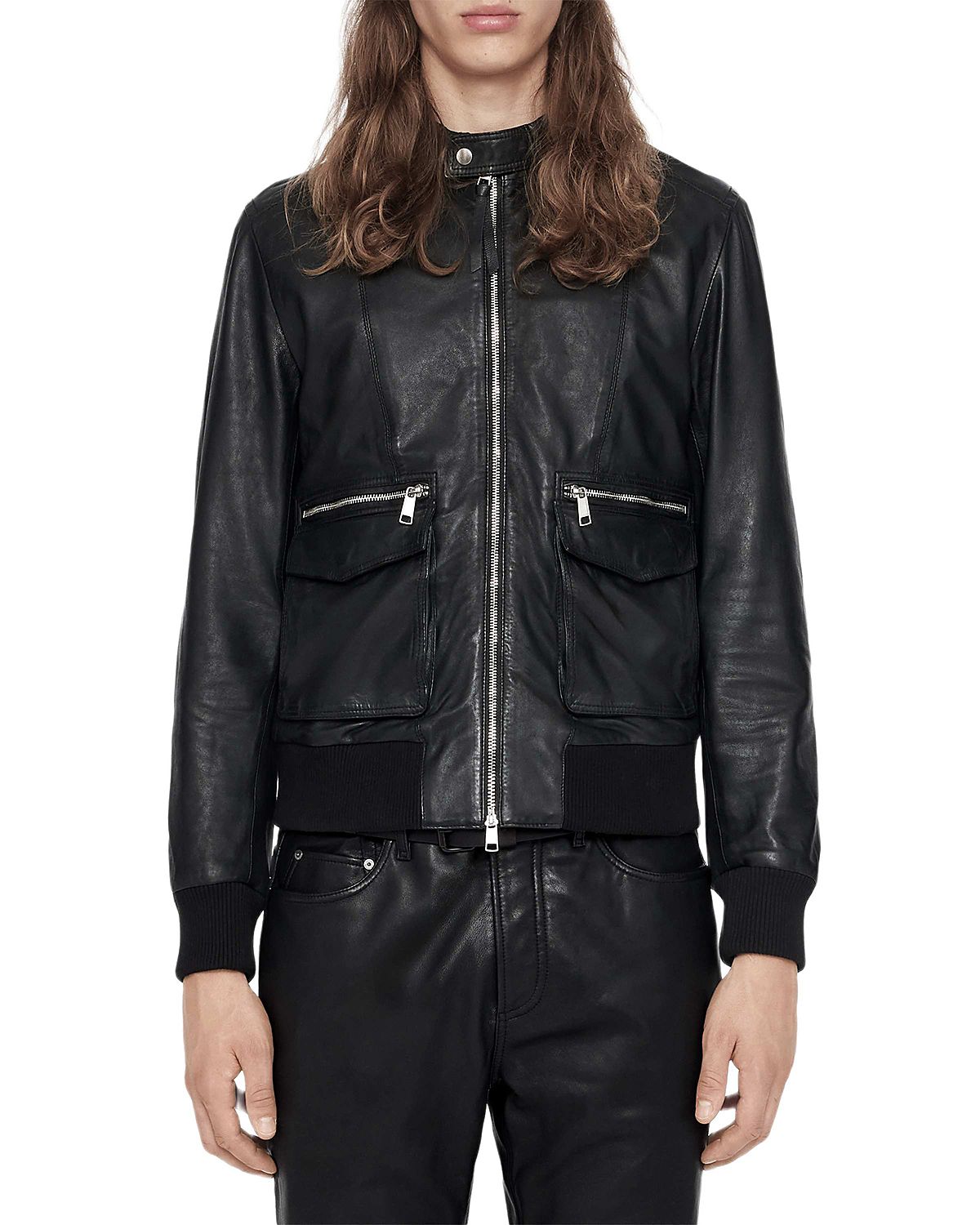 Allsaints Hiro Bomber Zip Leather Jacket