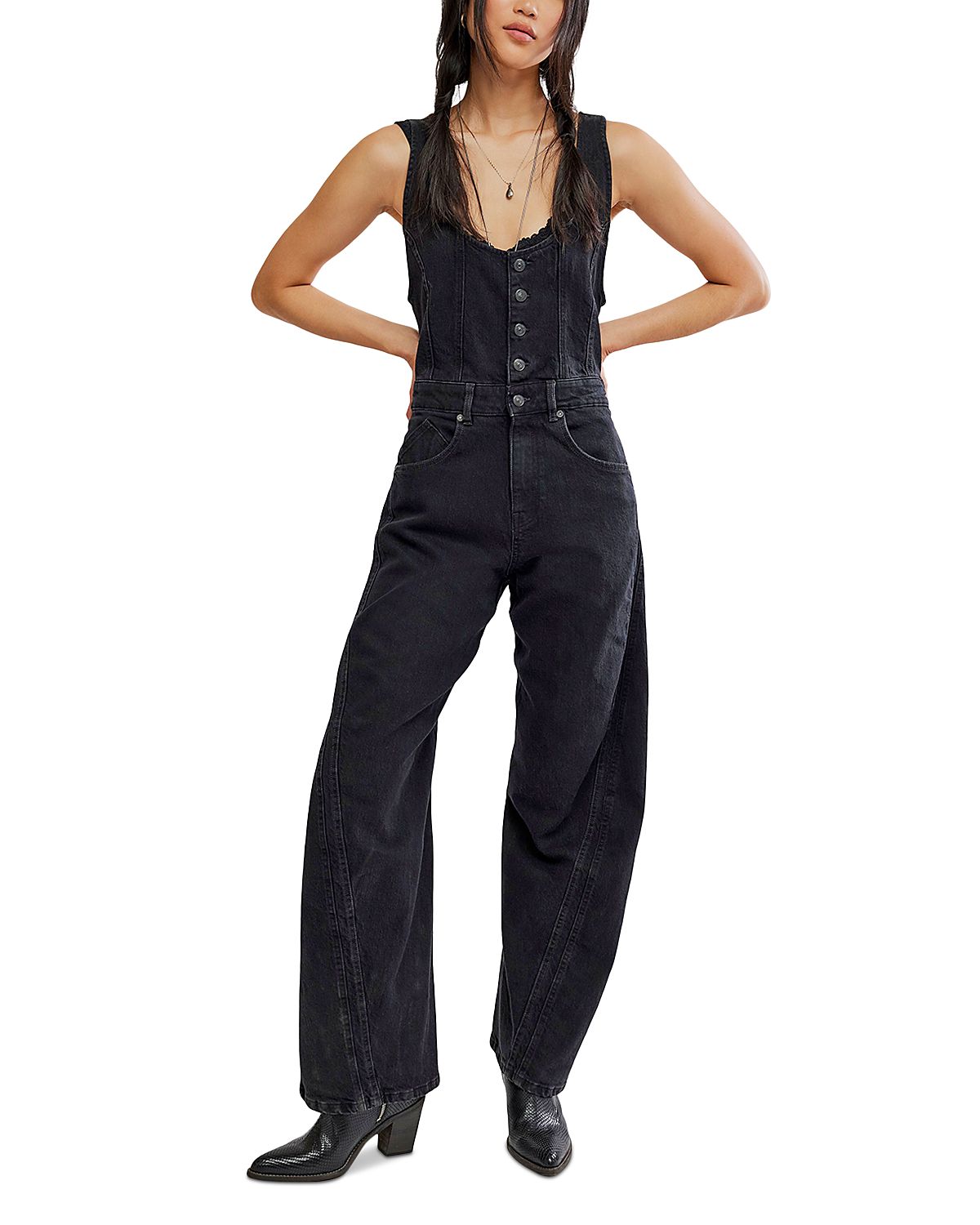 Free People Corsica Cotton Blend Tie Back Jumpsuit