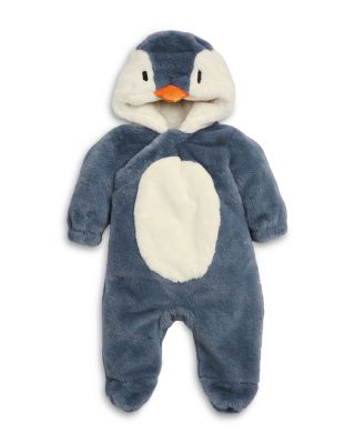 Mori Unisex Faux Fur Penguin Hooded Footed Pramsuit Coverall - Baby In Blue