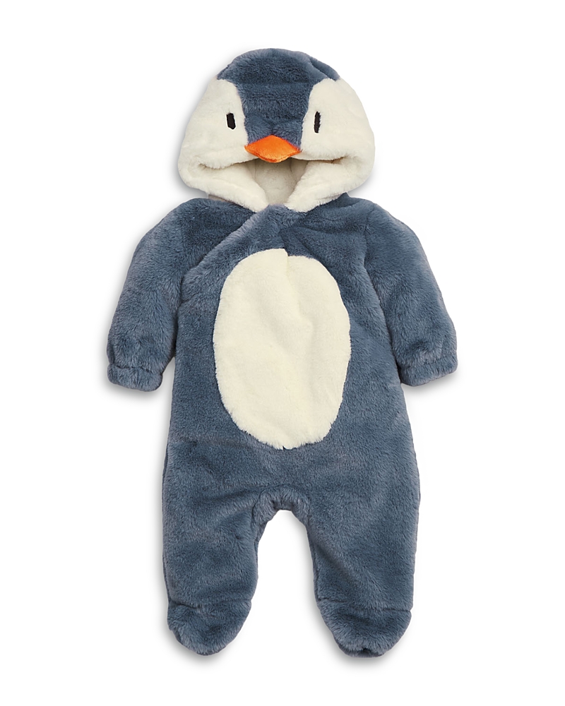 Mori Unisex Faux Fur Penguin Hooded Footed Pramsuit Coverall - Baby In Blue