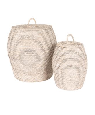 Decorative Hand-Woven Rattan Storage Baskets with Lids, Set of 2