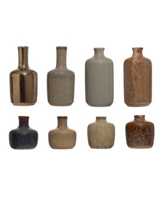  Various Decorative Stoneware Vases with Reactive Glaze, Set of 8