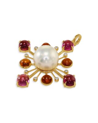 Jorge Adeler 18K Yellow Gold Cultured Freshwater Pearl Gemstone & Diamond Enhancer Pendant