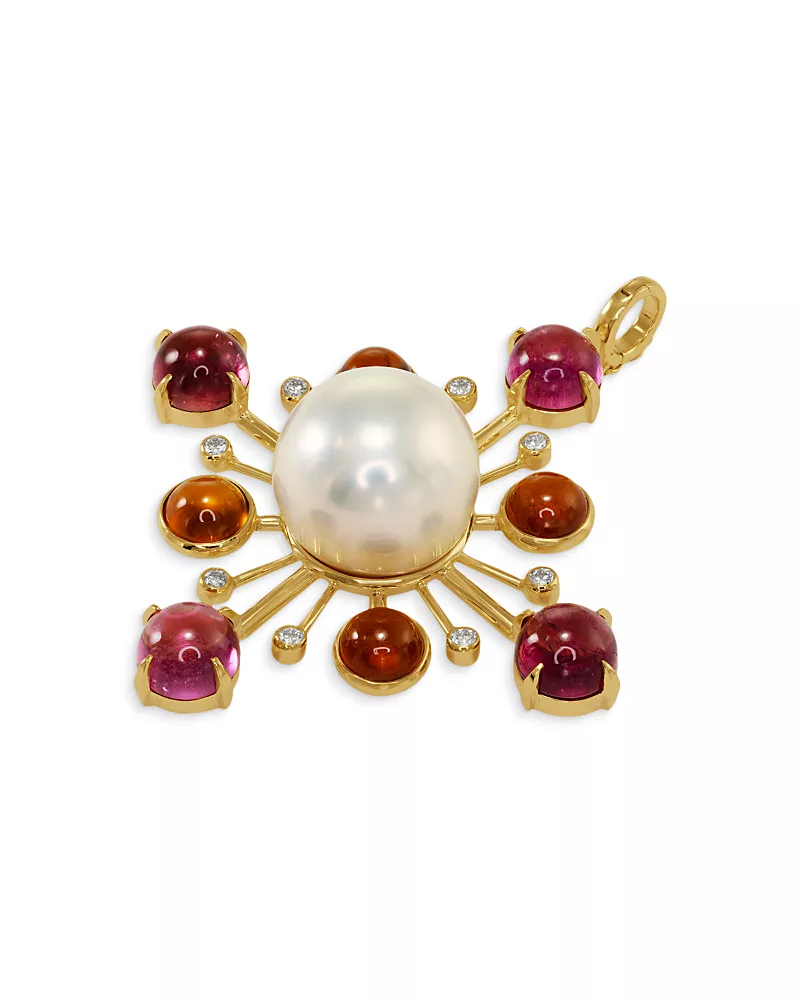 Jorge Adeler 18K Yellow Gold Cultured Freshwater Pearl Gemstone & Diamond Enhancer Pendant