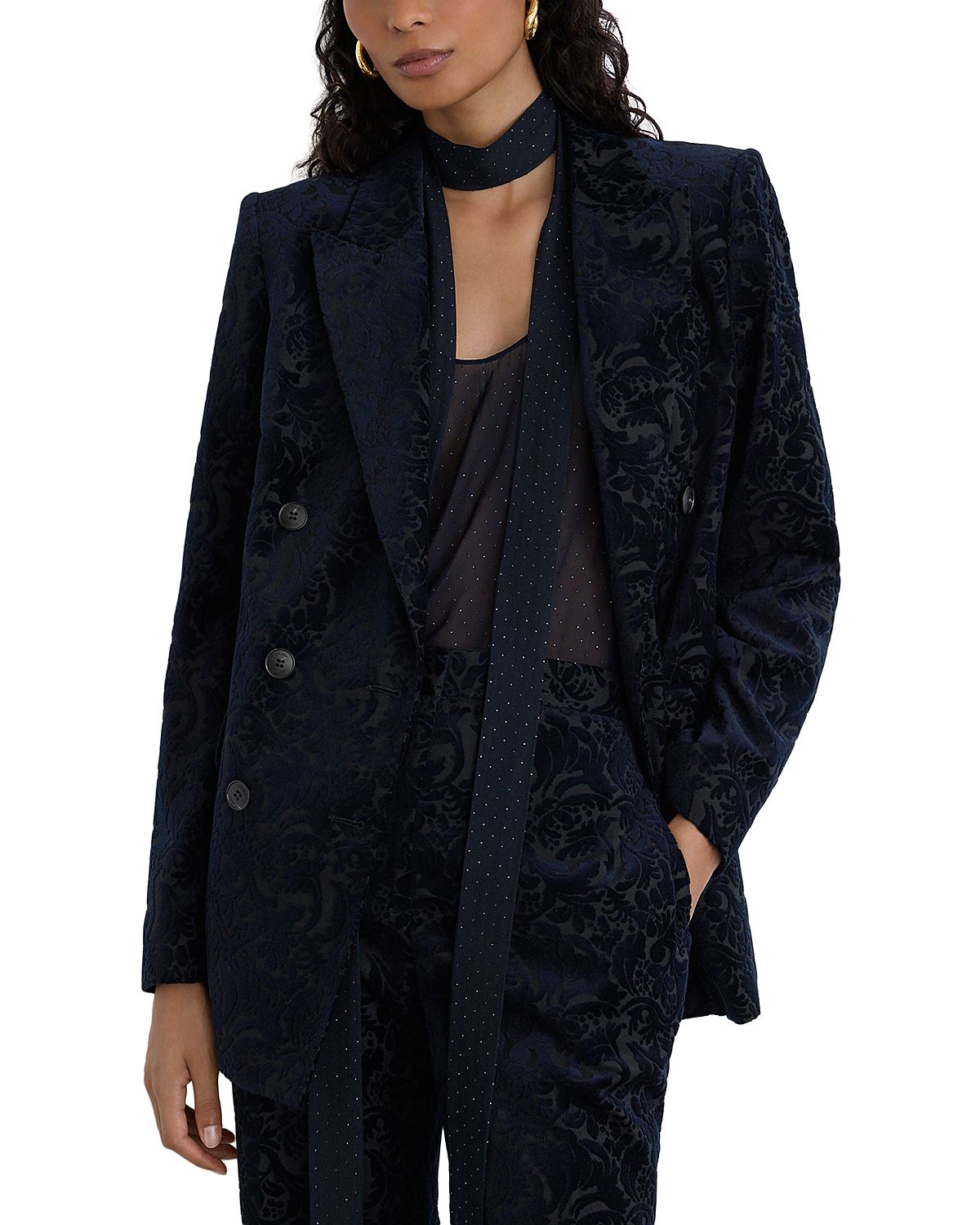 Reiss Flocked Velvet Double Breasted Blazer