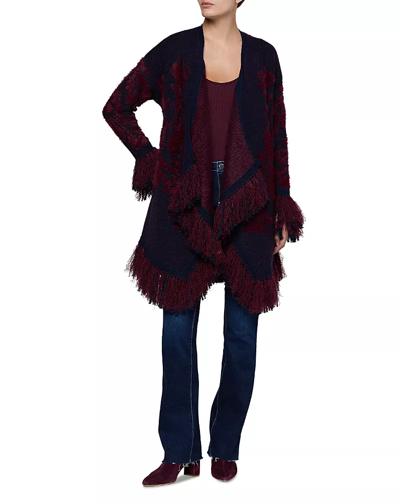 L'Agence Naiad Jacquard Fringe Cardigan