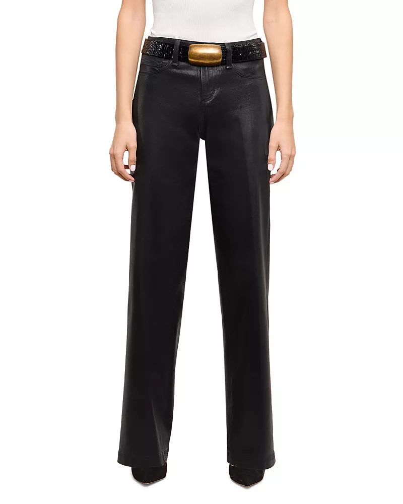 L'Agence Petite Scottie High Rise Wide Leg Jeans in Noir Coated