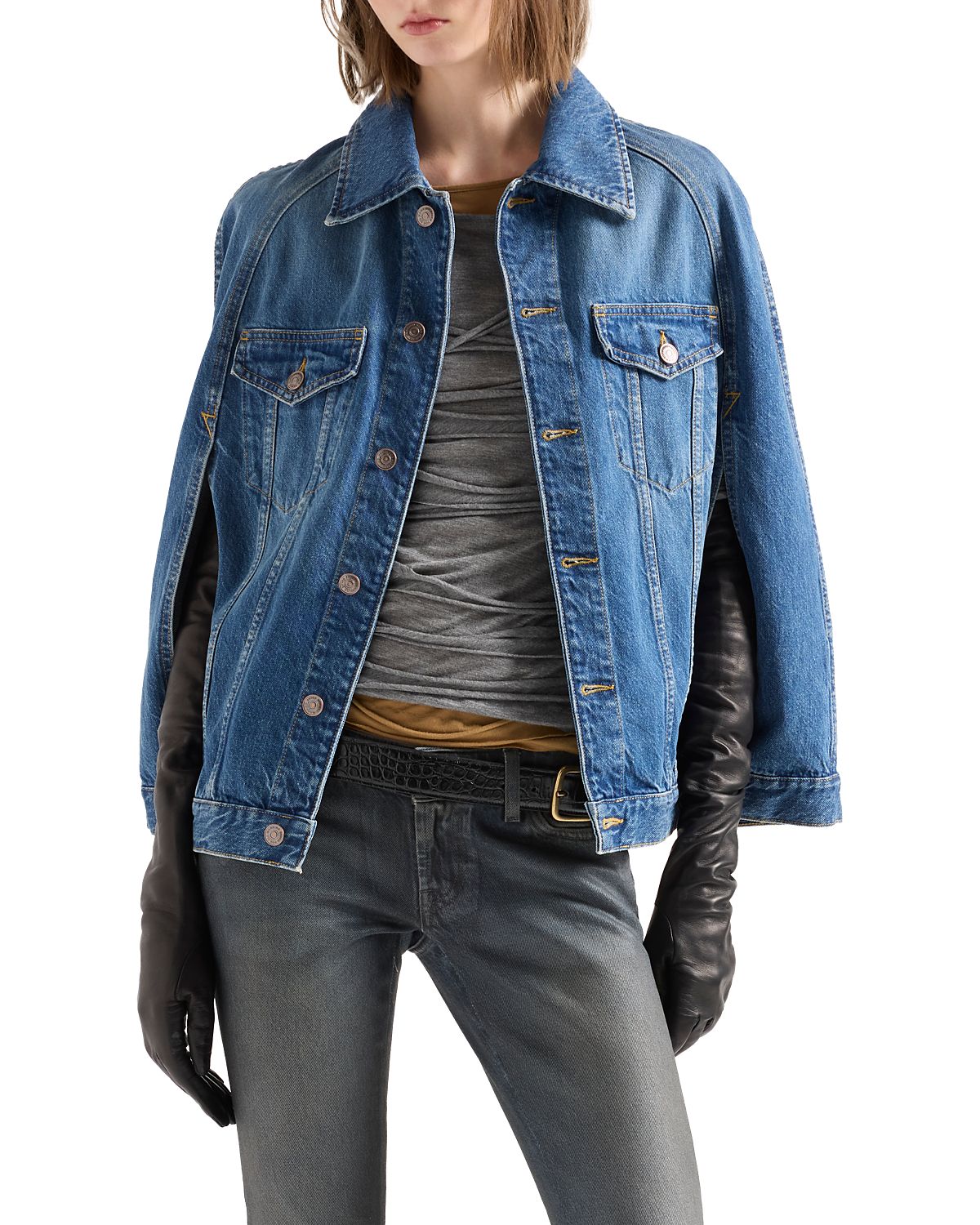 7 For All Mankind Cotton Denim Cape Jacket