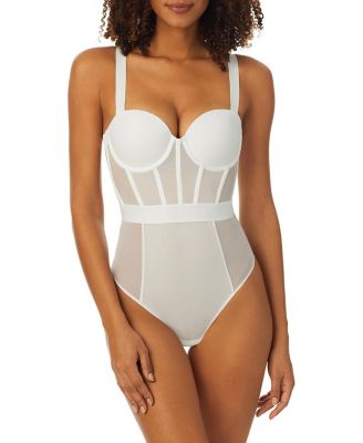  Sheers Cupped Strapless Mesh Panel Bodysuit