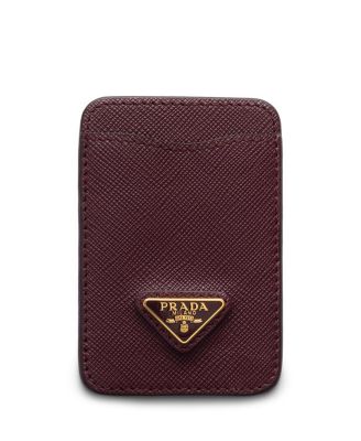 Saffiano Leather Enameled Metal Triangle Logo Card Case