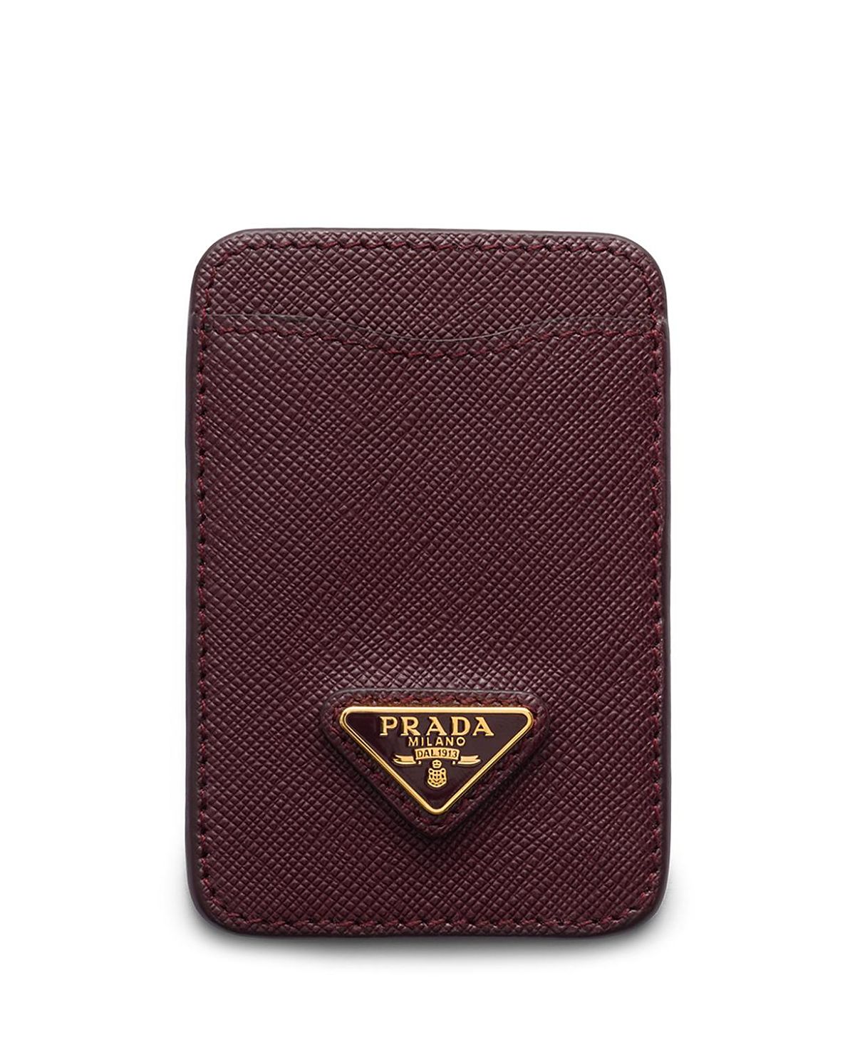 Prada Saffiano Leather Enameled Metal Triangle Logo Card Case