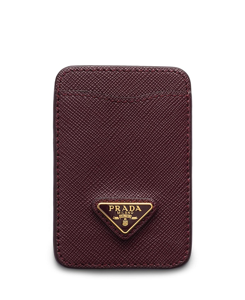 Prada Saffiano Leather Enameled Metal Triangle Logo Card Case