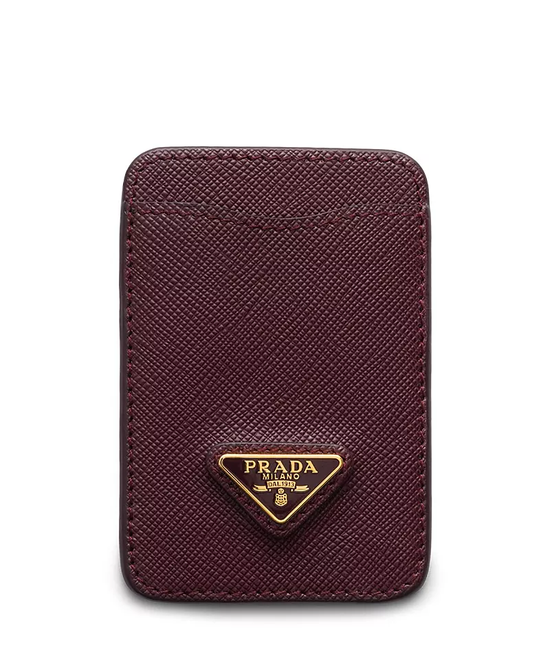 Prada Saffiano Leather Enameled Metal Triangle Logo Card Case