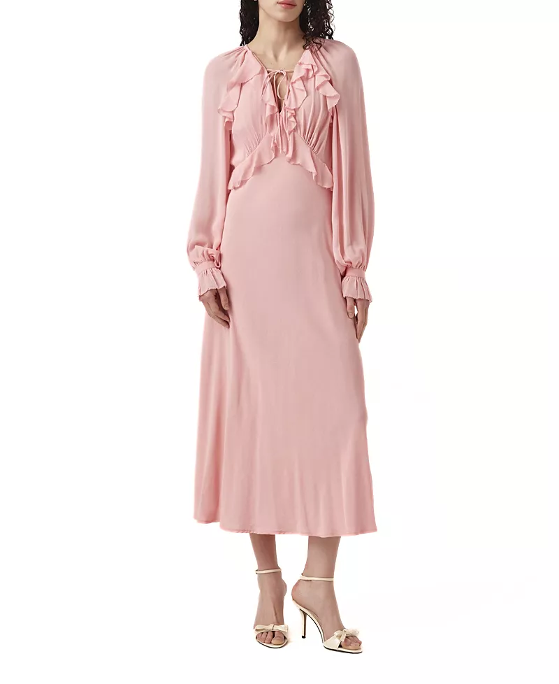 Ghost London Naomi Long Sleeve Frill Midi Dress