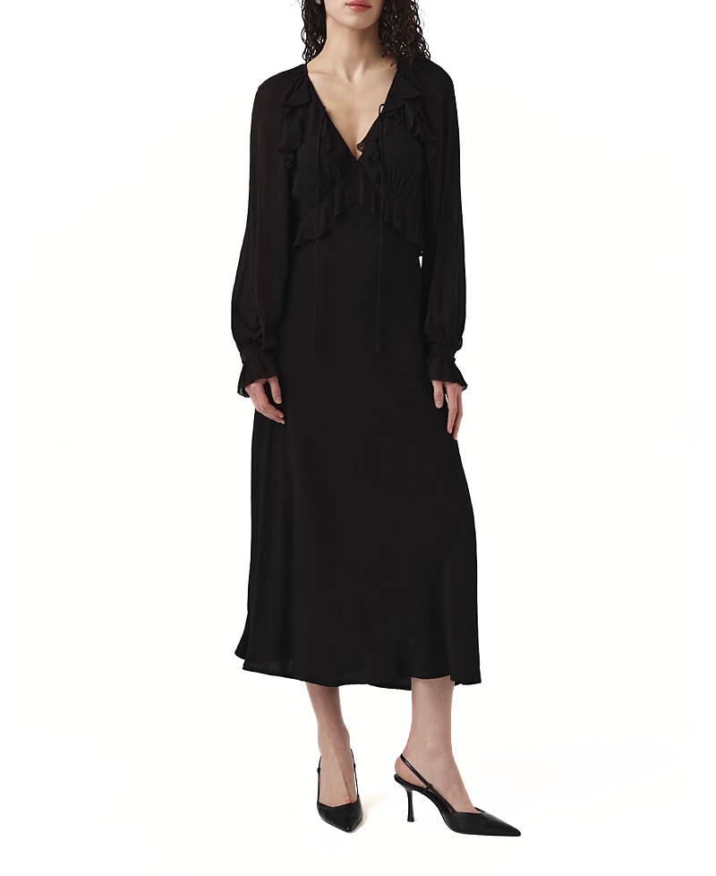 Ghost London Naomi Long Sleeve Frill Midi Dress