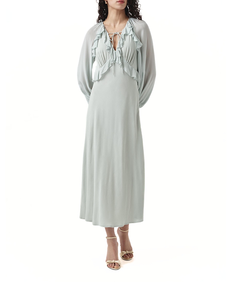 Ghost London Naomi Long Sleeve Frill Midi Dress