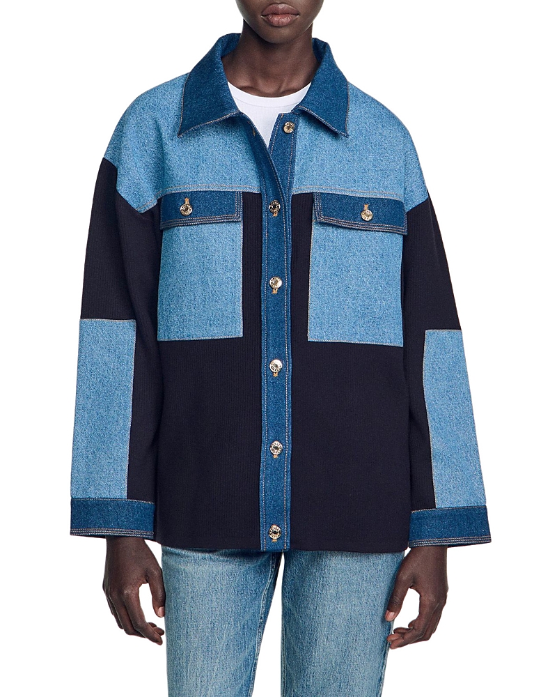 Sandro Celia Denim Mix Oversized Jacket