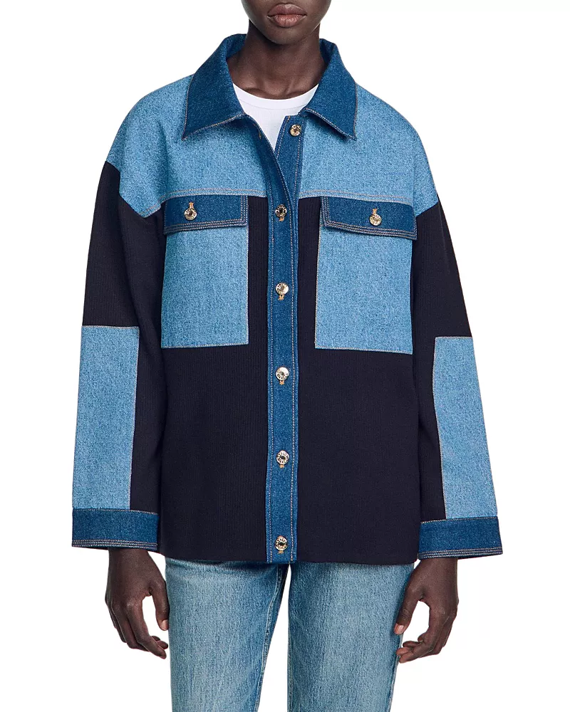 Sandro Celia Denim Mix Oversized Jacket