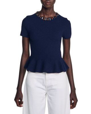 Jesse Embellished Wool Blend Peplum Sweater