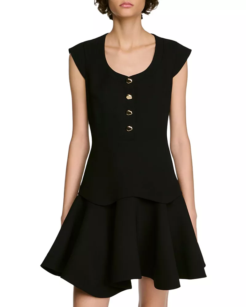 Sandro Brittany Button Front Flare Dress