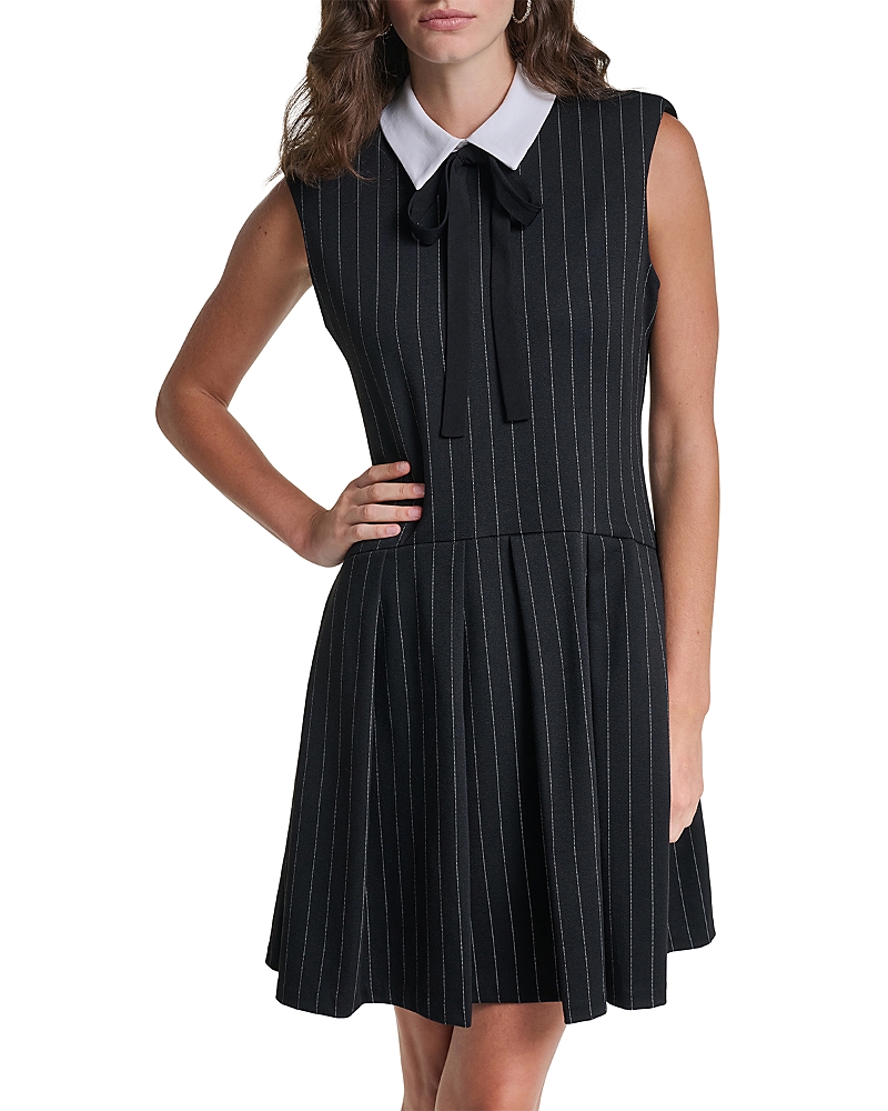 Karl Lagerfeld Paris Collared Pinstripe Drop Waist Dress