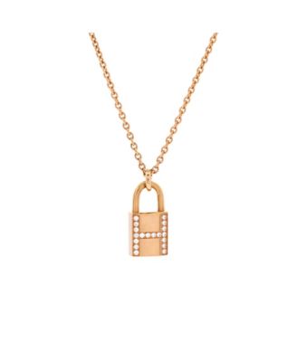 Pre-Owned HERMES Amulettes Cadenas Pendant Necklace 18K Rose Gold with Diamonds, 16"