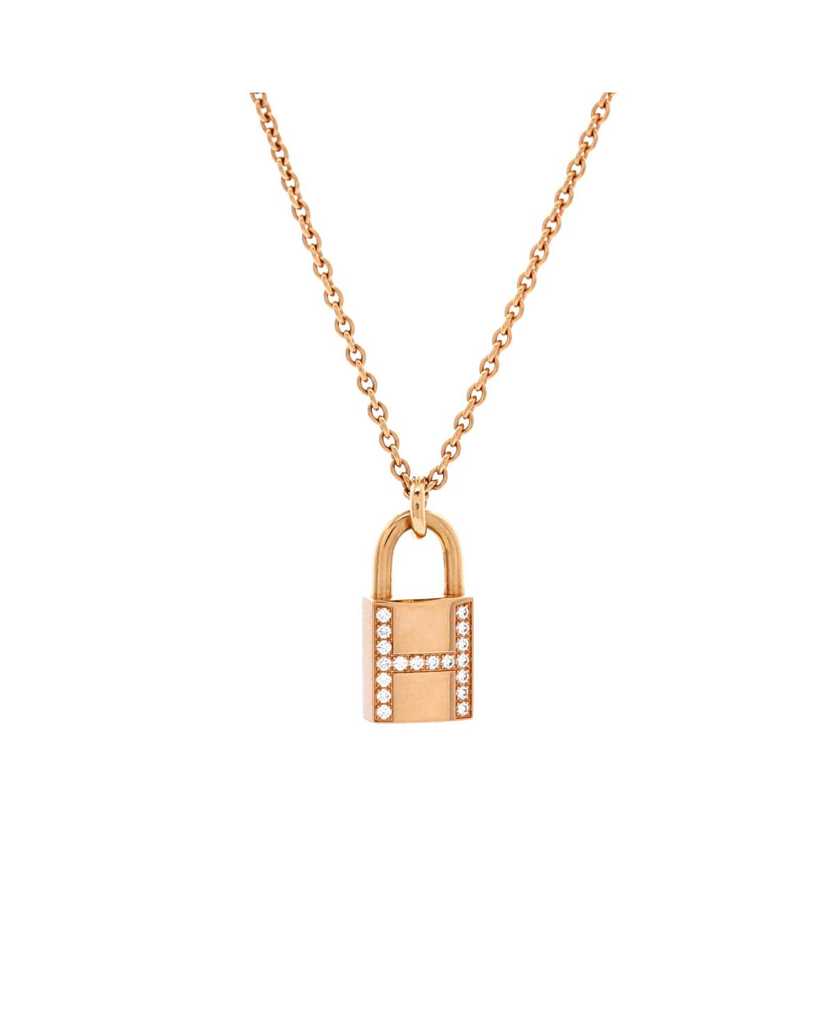Pre-Owned HERMES Amulettes Cadenas Pendant Necklace 18K Rose Gold with Diamonds