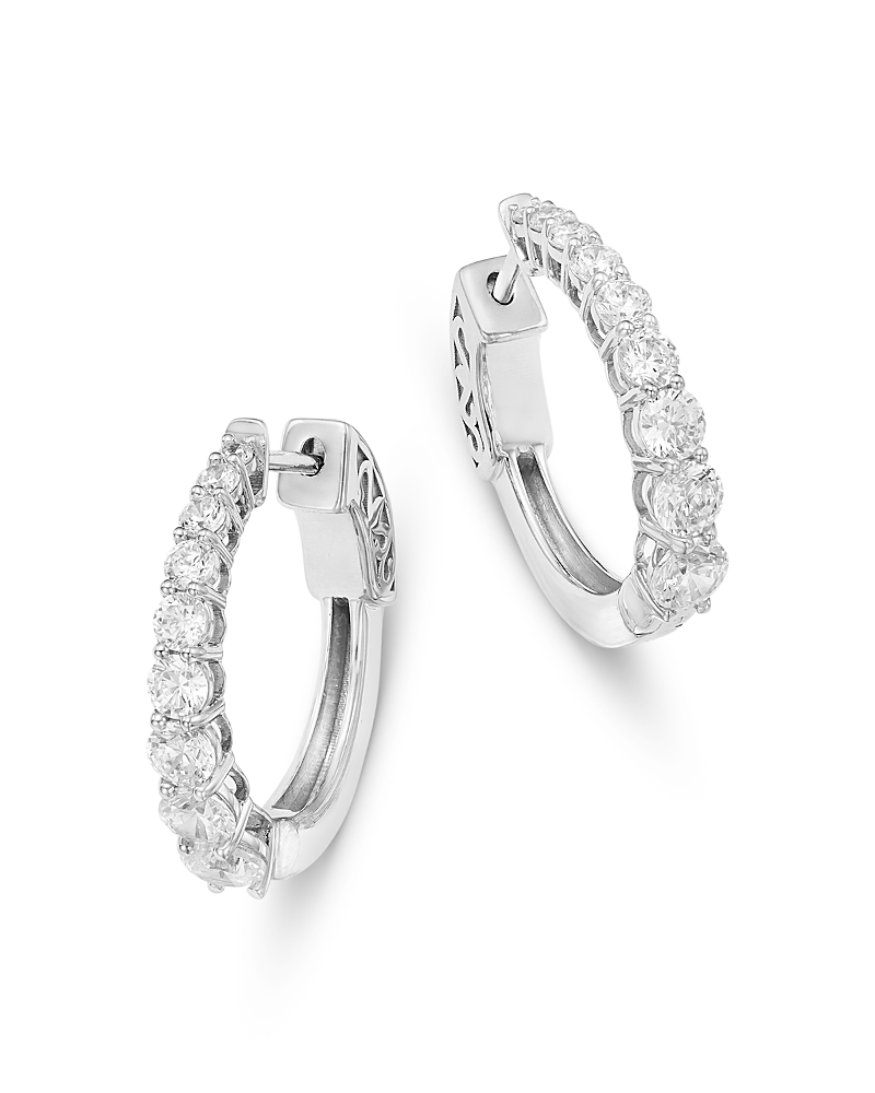 Bloomingdale's Fine Collection Diamond Tapered Hoop Earrings in 14K White Gold, 1.5 tcw · OS