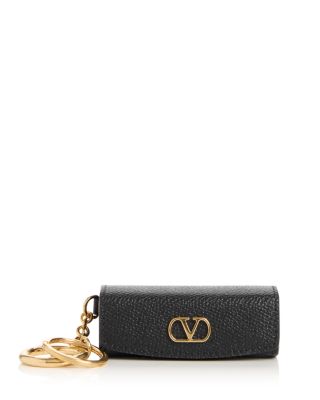 VLogo Grained Leather Lipstick Keychain
