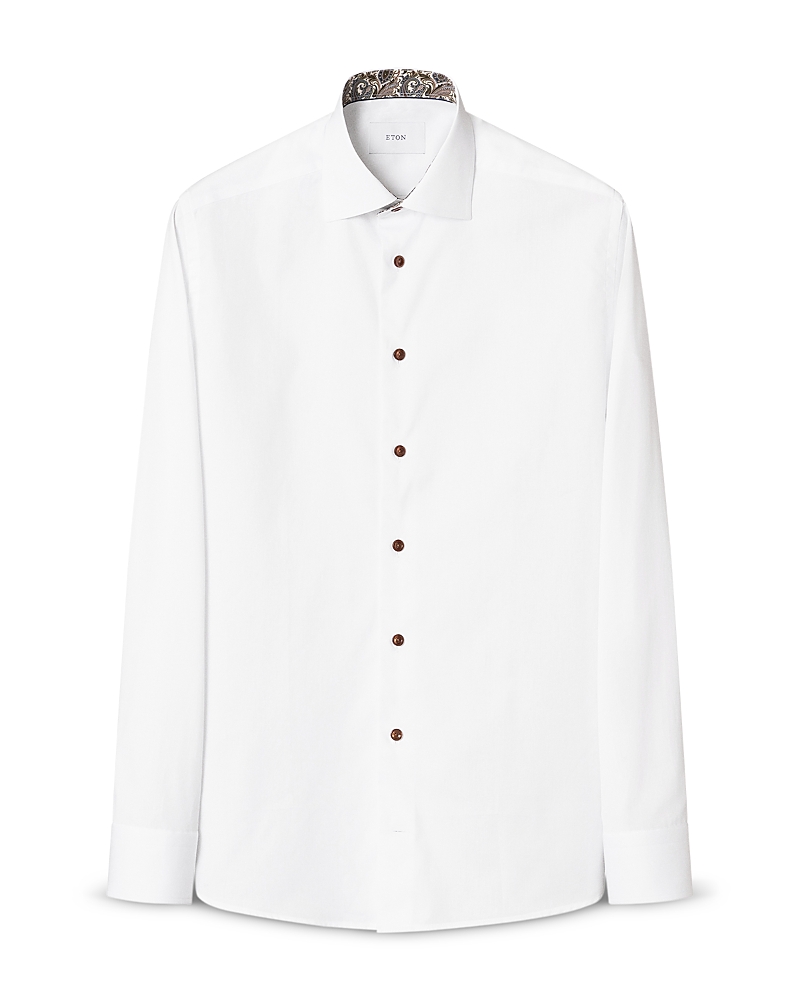 Eton Contemporary Solid Shirt With Paisley Detail In White