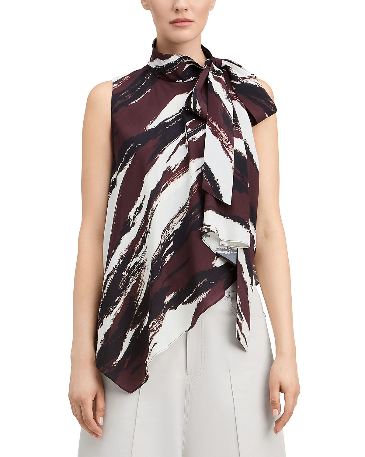 Derek Lam Alva Crepe de Chine High Neck Asymmetric Top