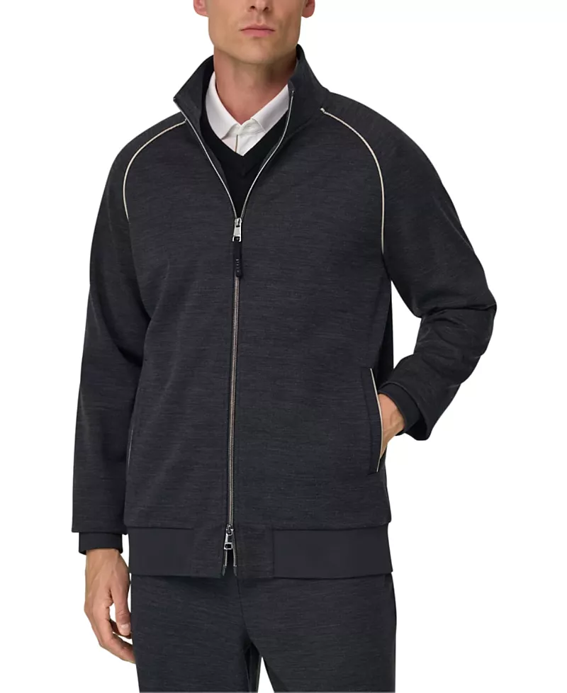 Boggi Milano Wool Blend Diagonal Full-Zip Sweatshirt