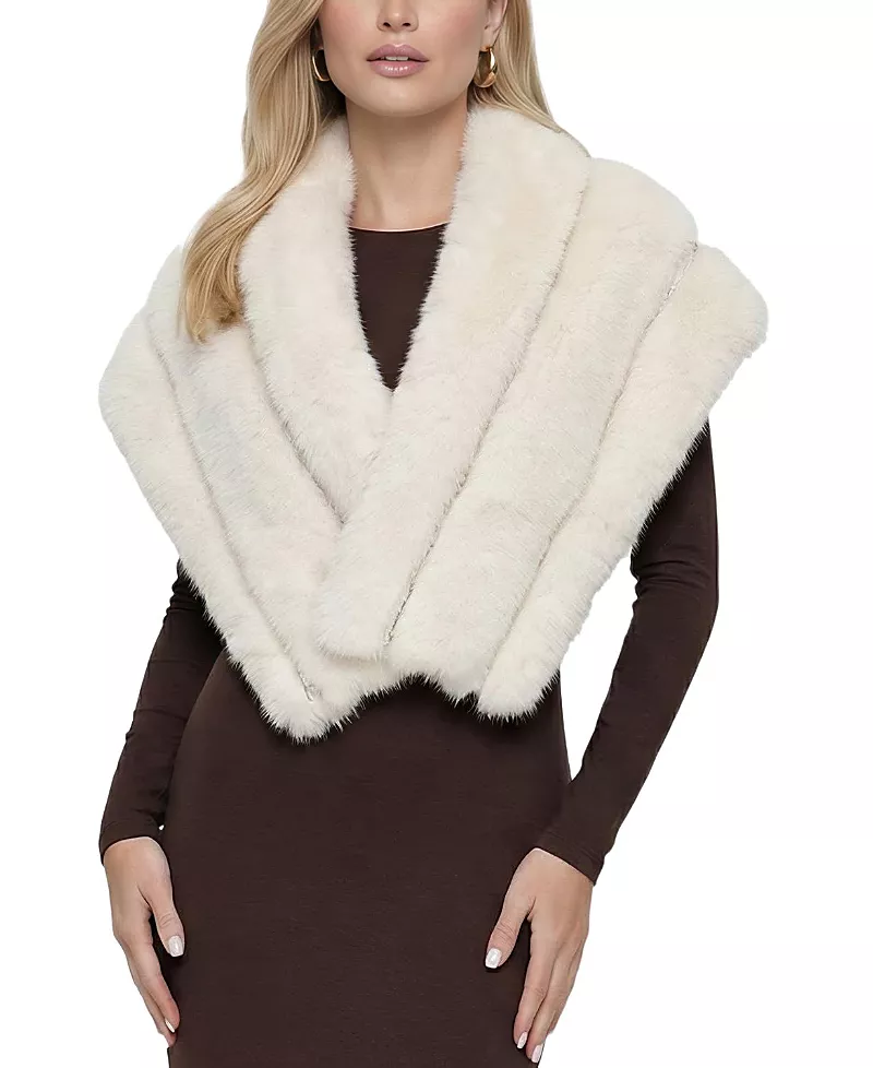 Lyla Grant Faux Fur Fox Shawl with Rhinestones