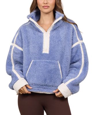 Contrast Binding Sherpa Quarter Zip Jacket