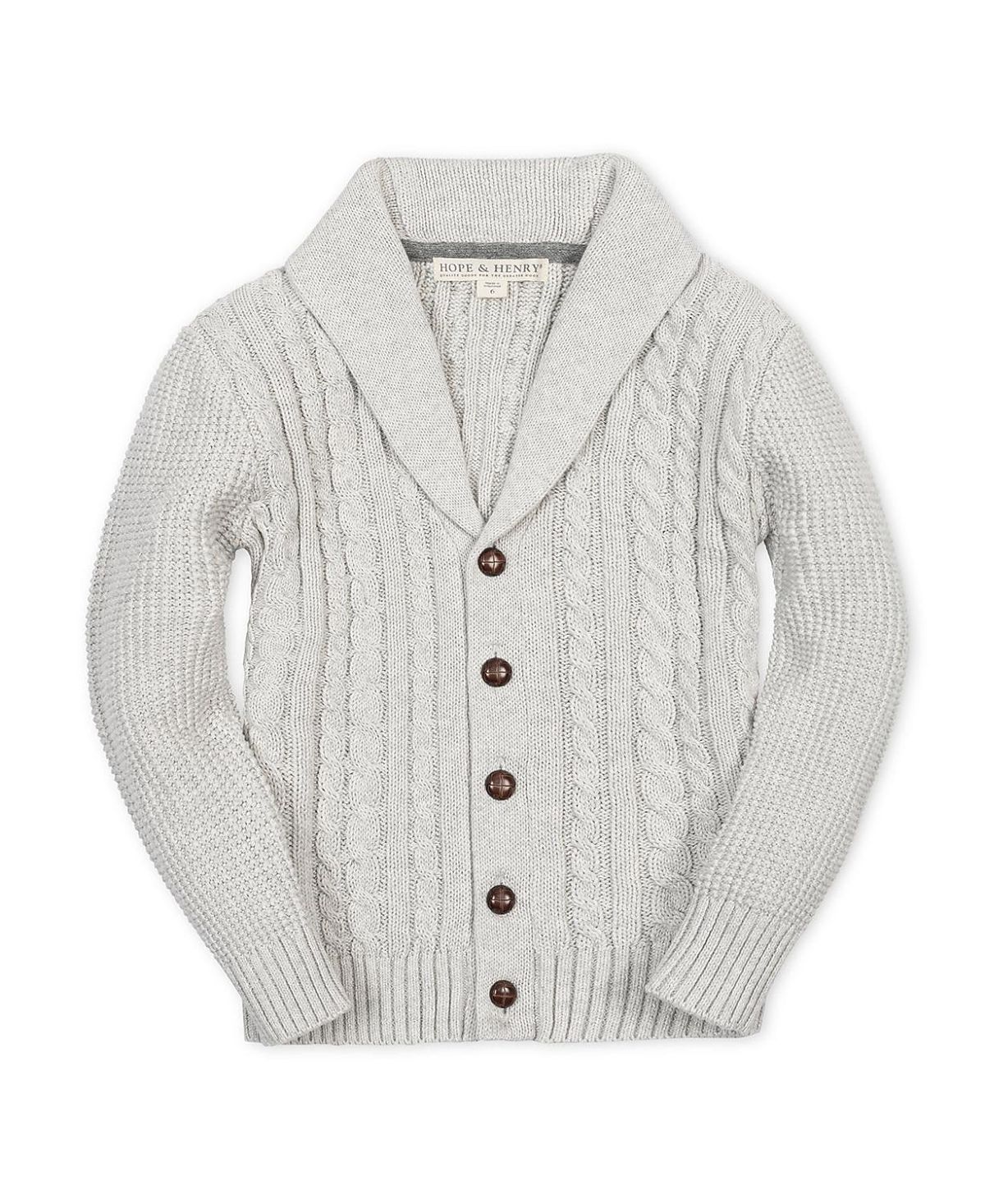 Hope & Henry Boys' Organic Shawl Collar Cable Sweater Cardigan - Little Kid, Big Kid