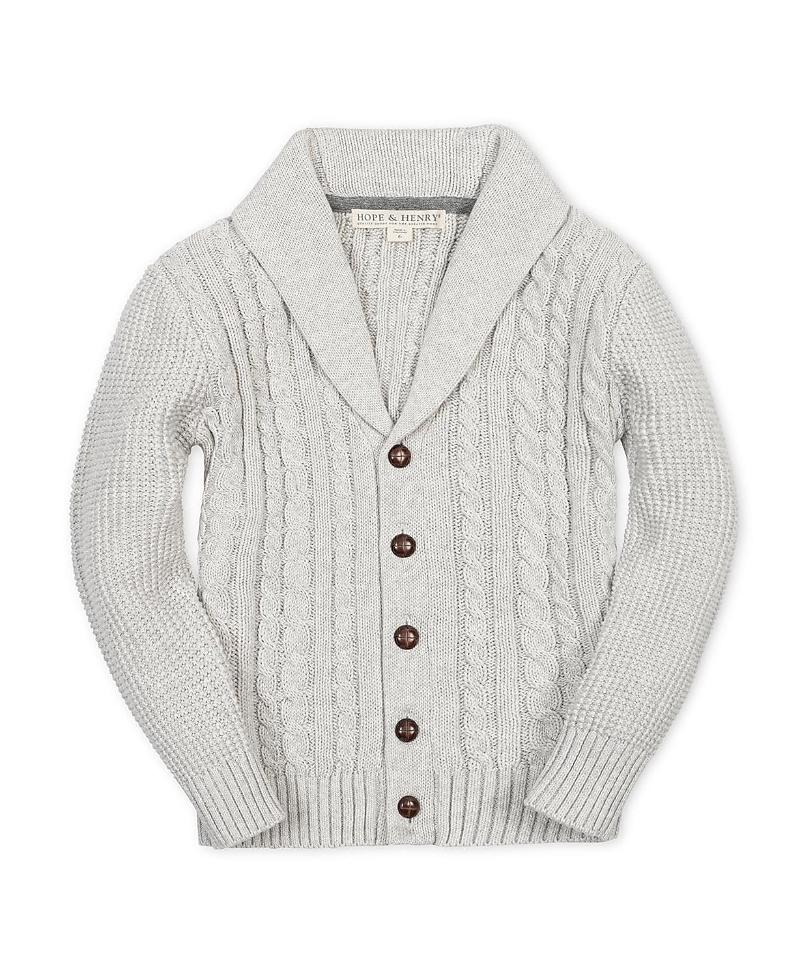 Hope & Henry Boys' Organic Shawl Collar Cable Sweater Cardigan - Little Kid, Big Kid