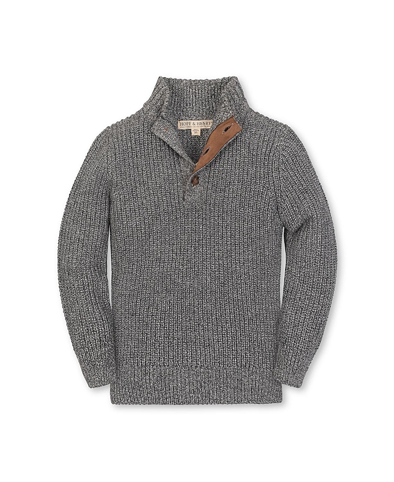 Hope & Henry Boys' Organic Mock Neck Cardigan Stitch Sweater - Little Kid