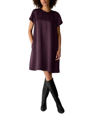 Textured Satin Short Sleeve Mini Dress