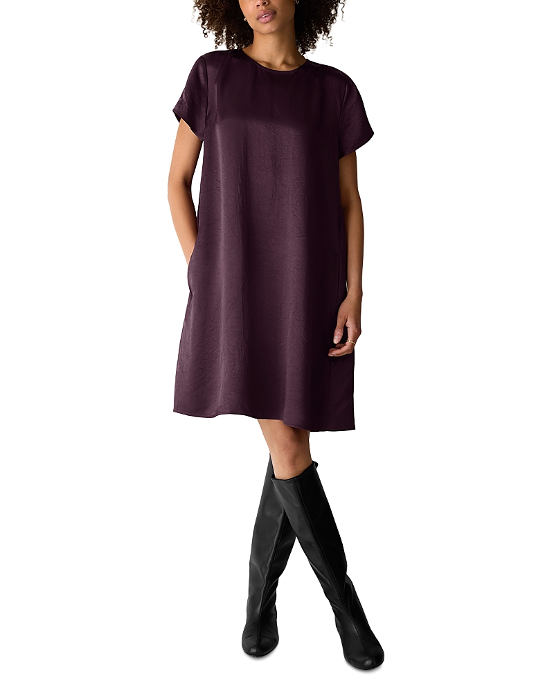 Eileen Fisher Textured Satin Short Sleeve Mini Dress