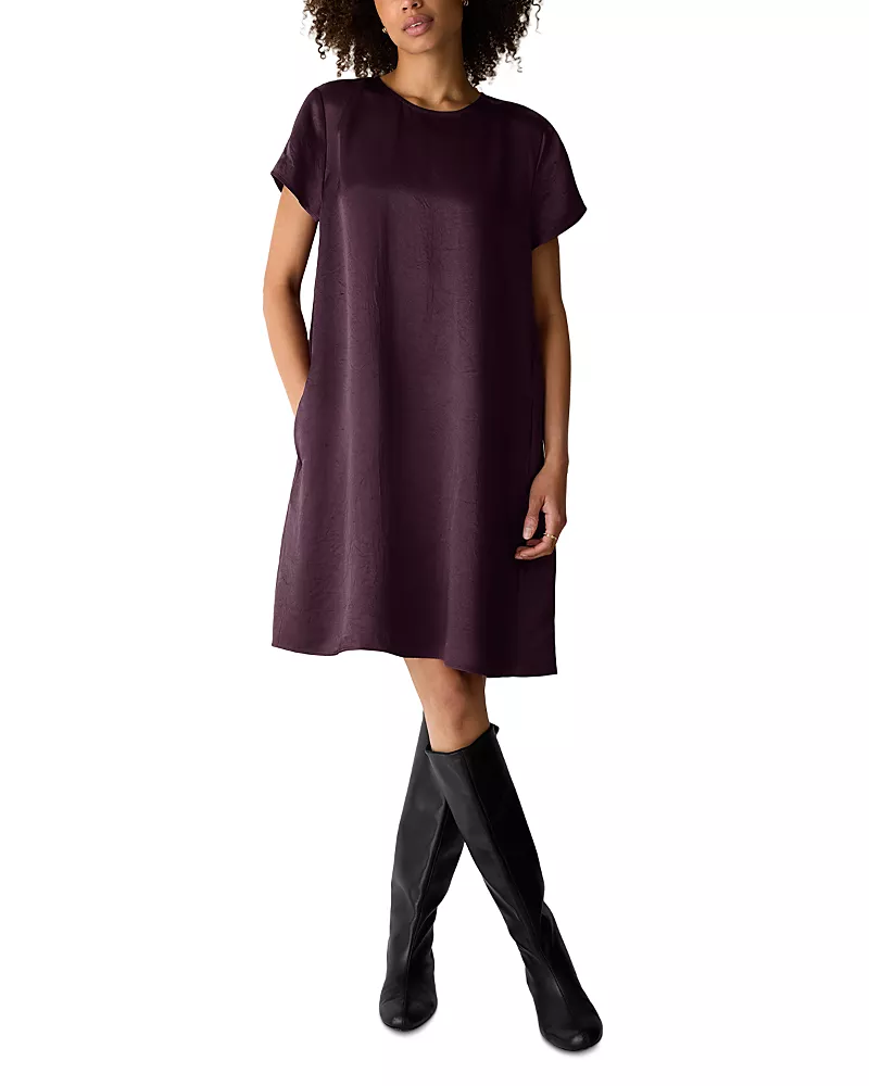 Eileen Fisher Textured Satin Short Sleeve Mini Dress