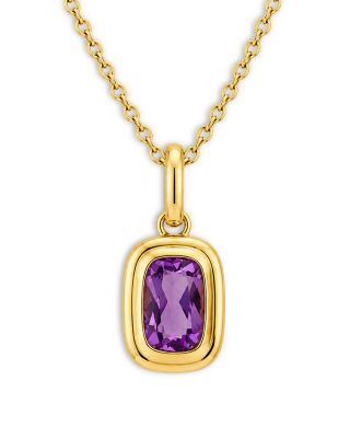 10K Yellow Gold Amethyst Elongated Cushion Pendant Necklace, 17.75"