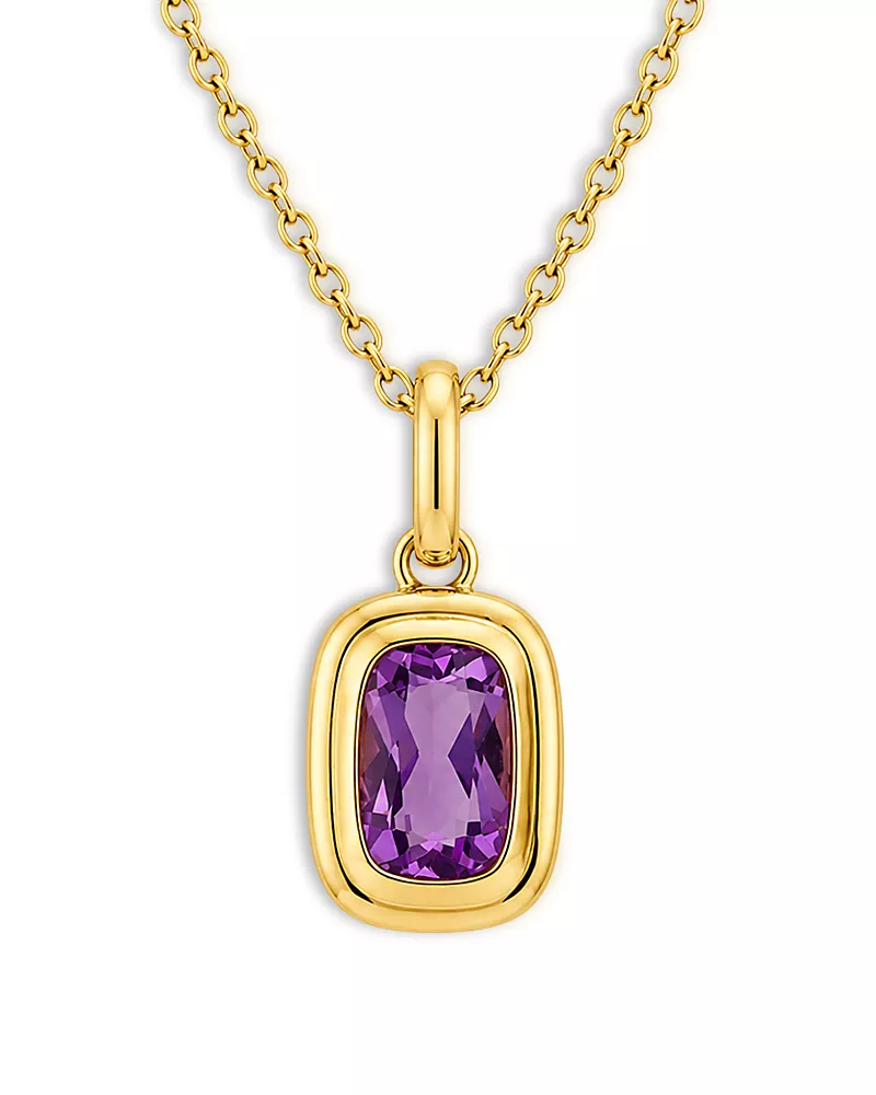 Moon & Meadow 10K Yellow Gold Amethyst Elongated Cushion Pendant Necklace, 17.75