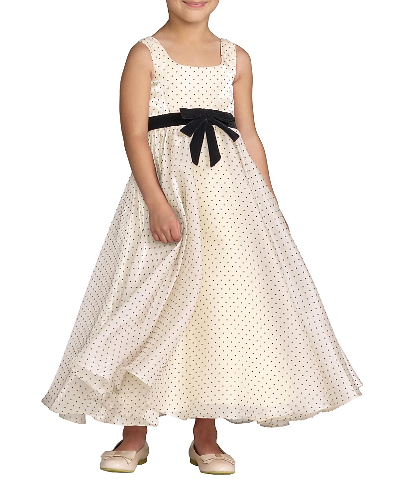 Mac Duggal Girls' Polka Dot Chiffon Maxi Dress with Bow Sash - Little Kid, Big Kid