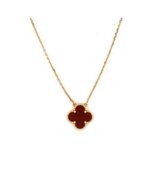  Vintage Alhambra Pendant Necklace 18K Gold and Carnelian, 16.25"