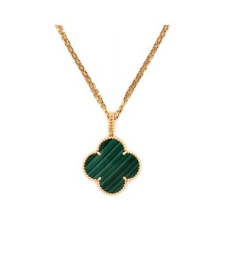  Magic Alhambra Pendant Long Necklace 18K Gold and Malachite, 36"
