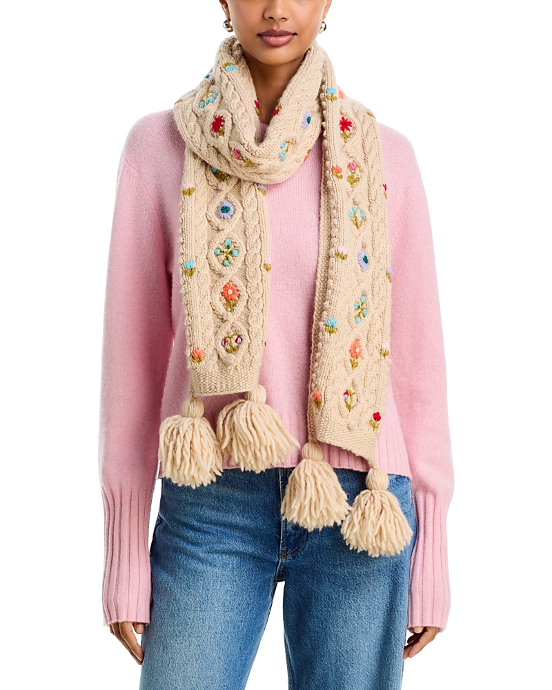French Knot Tilly Narrow Wool Scarf In Neutral