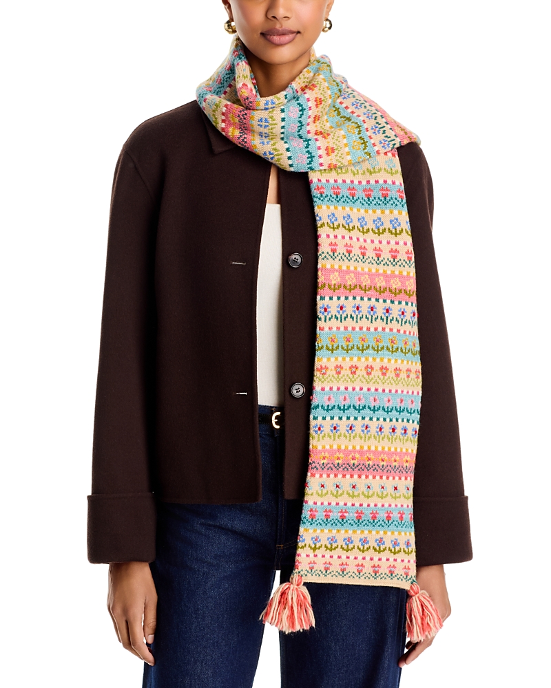 French Knot Tulip Wool Scarf In Multi